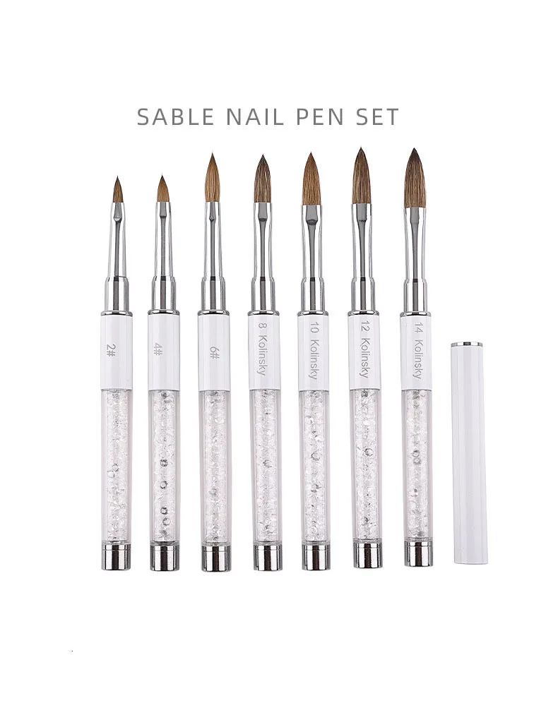 White Color Acrylic Drill Pipe Handle 100 Pure Kolinsky Hair Nail Art