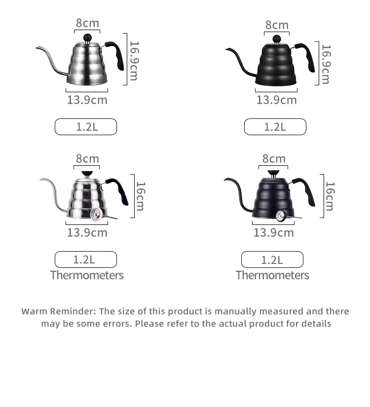 2023 new designer SUS 201 family big capacity party 1200ml temperature test thermometer flask coffee kettle pot stainless steel