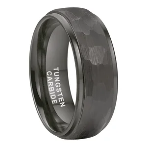 Coolstyle Jewelry 8mm Gunmetal Hammered Tungsten Ring Men Women Fashion Couple Engagement Wedding Band Domed Stepped Comfort Fit