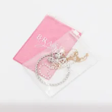 Custom Small Recyclable Plastic Clear Pink Color PVC Zipper Bag For Cosmetic Jewelry Ring Packaging