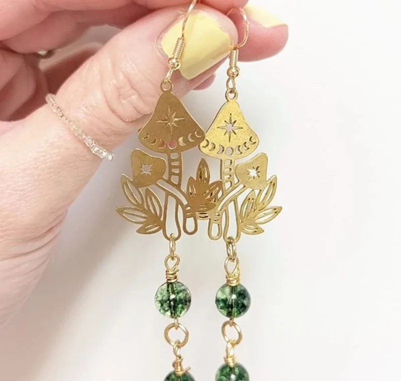 Amazon Hot Selling Jewelry Green Phantom Quartz Crystal Drop Earrings
