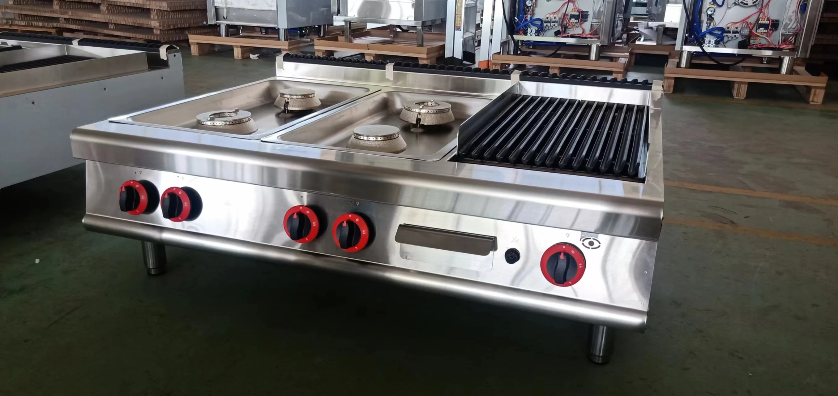Free Standing Industrial Stainless Steel Burner Gas Cookers with Grill  and Oven