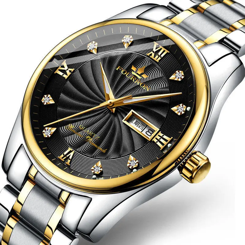 FOURRON Luxury メンズ防水クォーツ時計 ステンレススチール 
