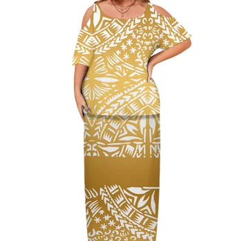 Golden Polynesian Tribal Tonga Puletasi Set Hollow Out Cold Shoulder ...