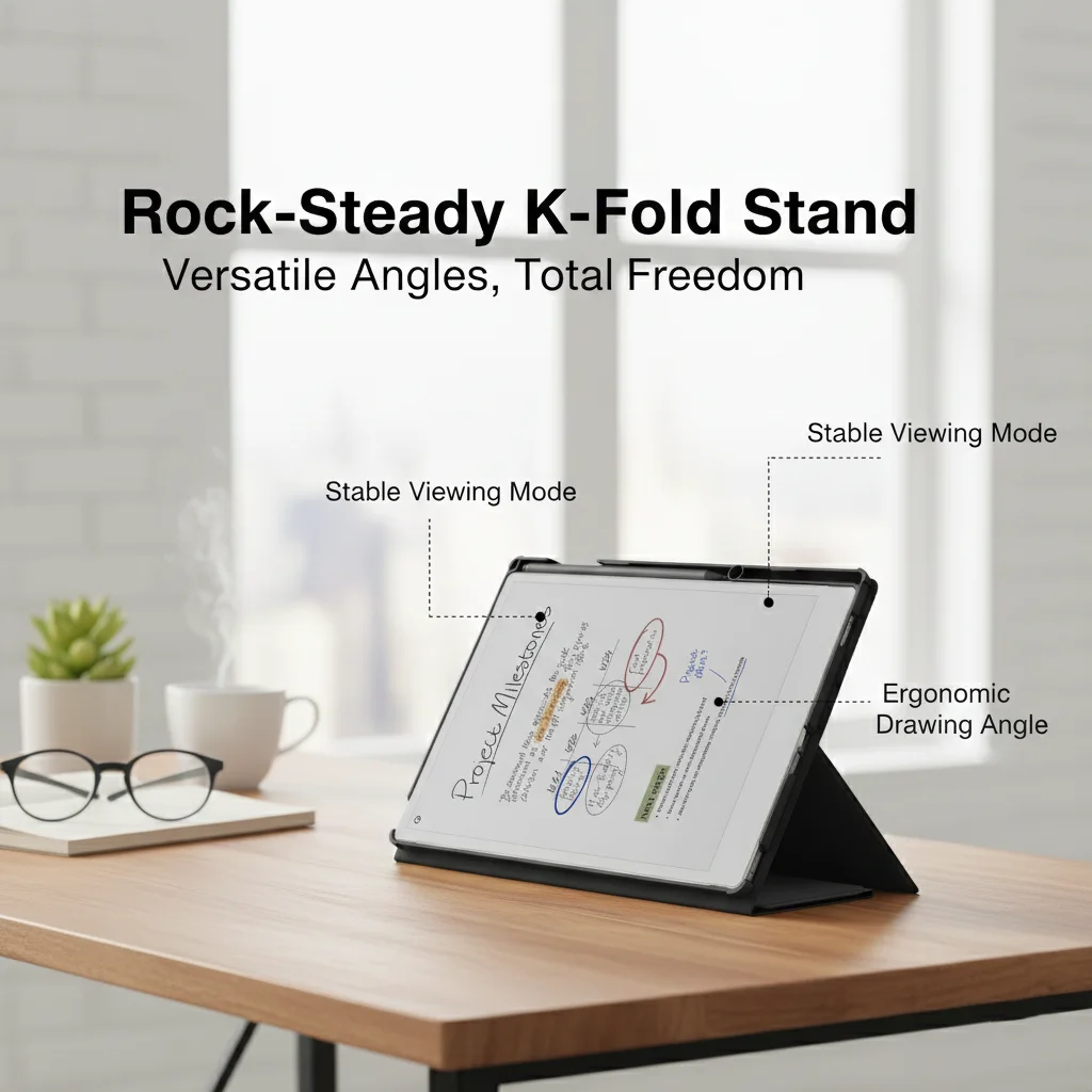 product laudtec  pcpu leather e reader case with pen slot  k shaped kickstand for viewing for remarkable paper pro  black-8