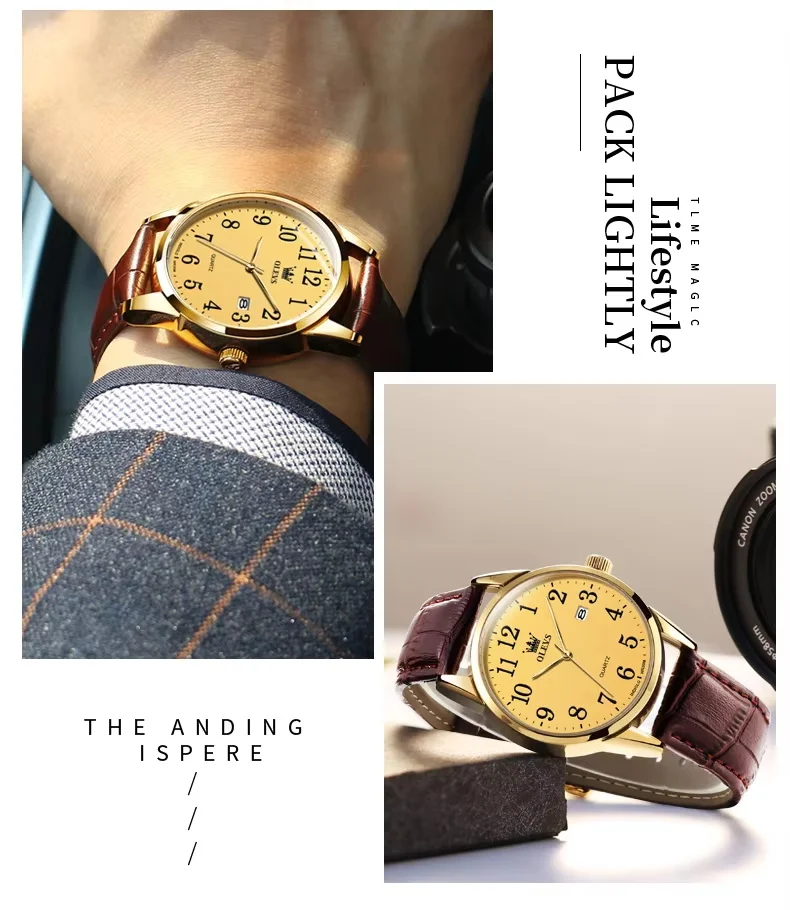 Fashion Brand OLEVS Watch 5566 Popular Sports Men's Watch Quartz Movement Date Leather Band 30M Waterproof Watch