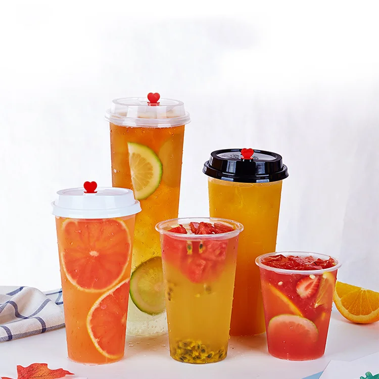 Logo Custom Printed Frosted Transparent Plastic Hard PP Hot Cold Drinks Boba Bubble Tea Cups with Lids