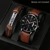 T3508 Orologio con quadrante in pelle marrone + bracciale (senza scatola)