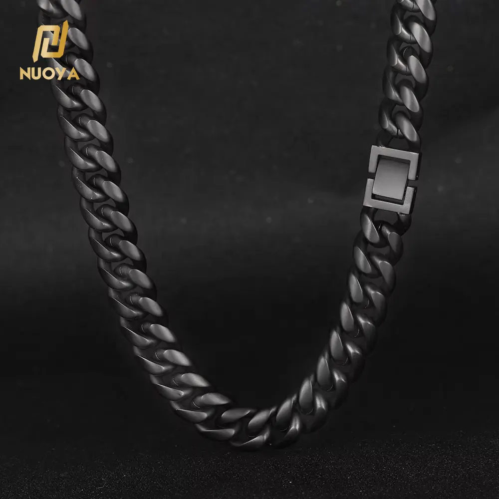 Custom Matte Black Cuban Link Chain Necklace Stainless Steel Cuban Link  Chain
