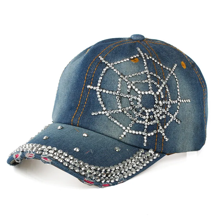Bling Baseball Cap for Women - Fancy Denim Bejeweled Sun Hat