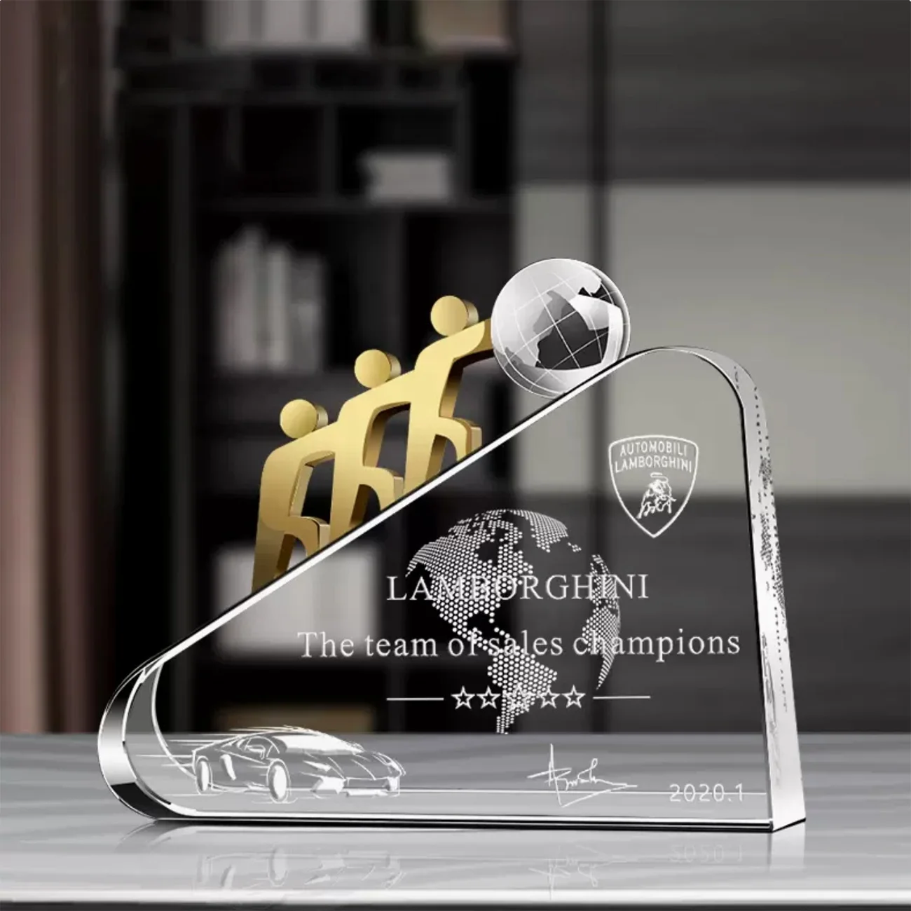 Customized K9 Glass Award Trophy Crystal Plaque Shape Sublimation Laser Metal Character Ball Business Engraving Sports Theme