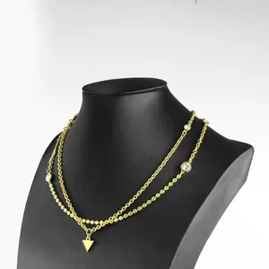 Keiyue Women's Trendy Engagement Gift Beads CZ Zircon 14K Gold Plated Copper Necklace for Wedding & Party