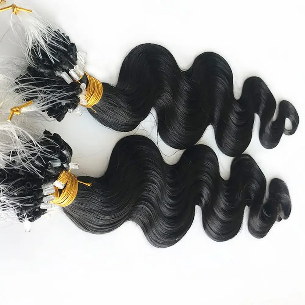 Body Wave Micro Loop Echthaar-Extensions, brasilianisches Remy-Haar, 100 Strähnen, 100 g_voghion.com