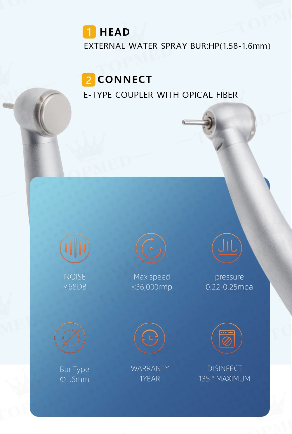 High Quality Led Dental Handpiece Tm8000b 6 Hole Fiber Optic Led High