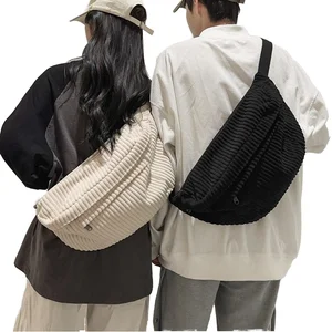 2026 Japanese Corduroy Cross-body Bag with Large Capacity Solid Color Durable Chest Bag for Sport Belt Waist Bum Bag