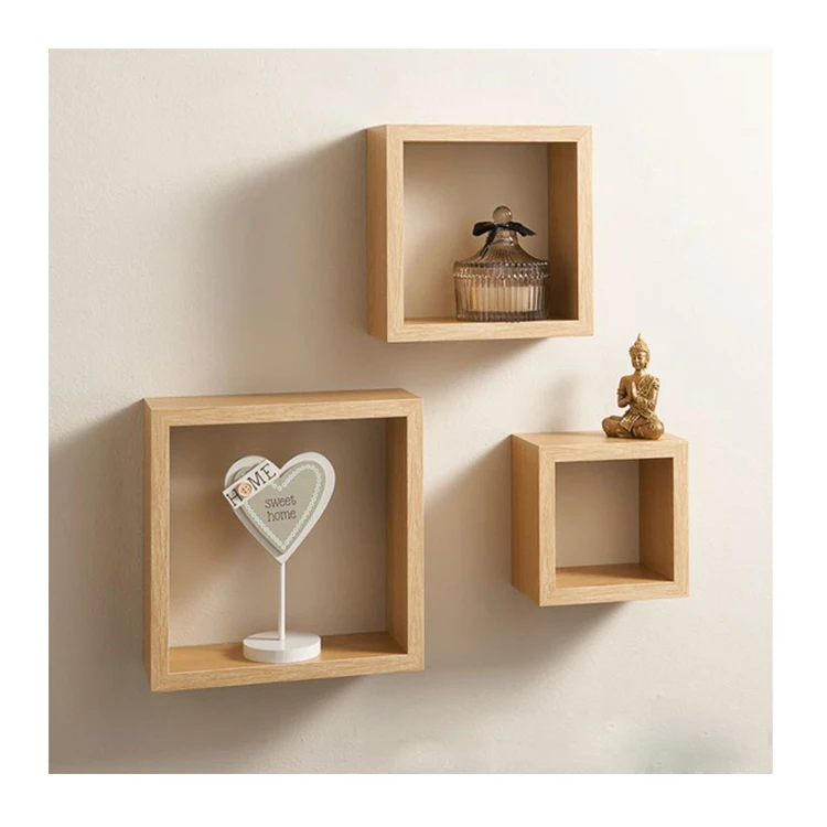 Set Of 4 Wooden Floating Cube Shelves Wall Hanging Storage Display Home Décor