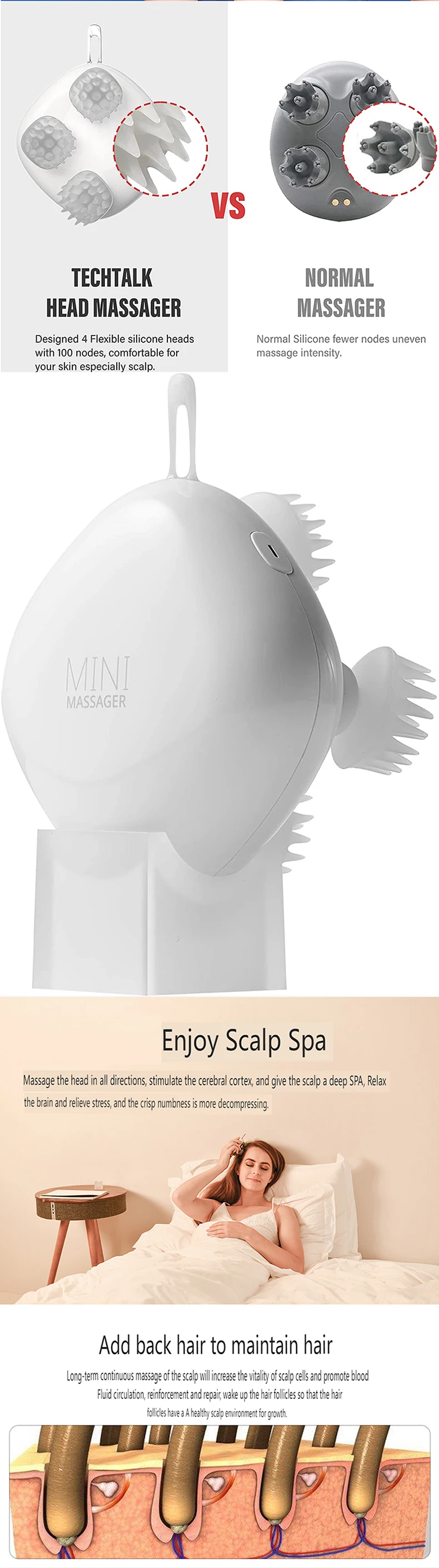 New Product Ideas 2024 Portable IPX7 Waterproof Head Massager Far Infrared Therapy Electric EMS Electric Head Massager