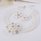 Imitation Necklace Bride Wedding Jewelry Sets Silver Plated Rhinestone Flower Multilayer Imitation Pearl Necklace Earring Set Women Choker Necklace