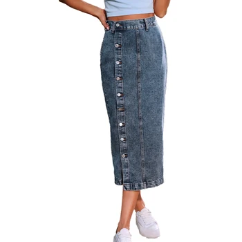 Wholesale custom casual ladies jean skirt long line split female skirt denim long women skirts