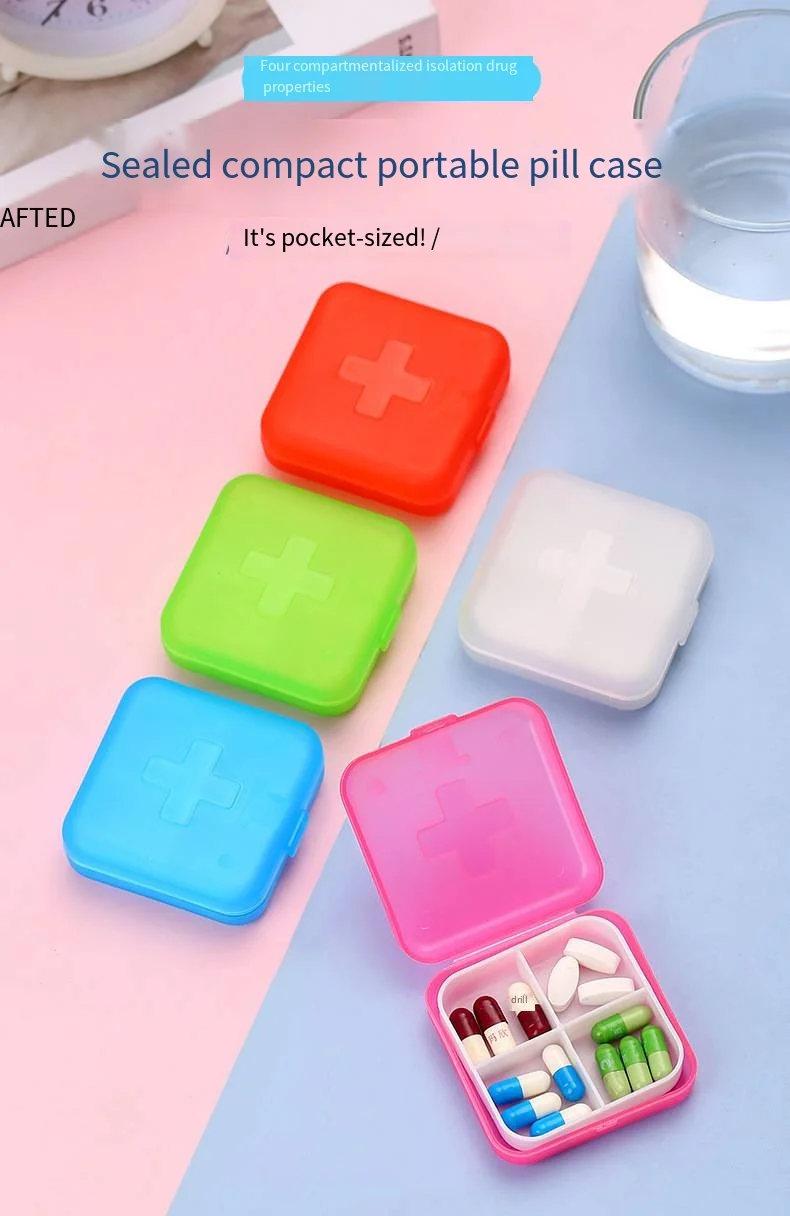 Creative cross four cell pill box convenient travel mini plastic pill box pill storage manufacture