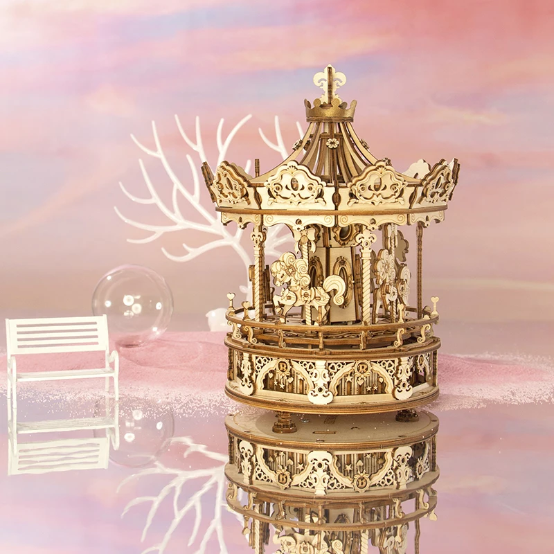 thumbnail image 2 of ROKR Romantic Carousel 3D Wooden Puzzle - Mechanical Music Box DIY Kit For Adults 2 of 2