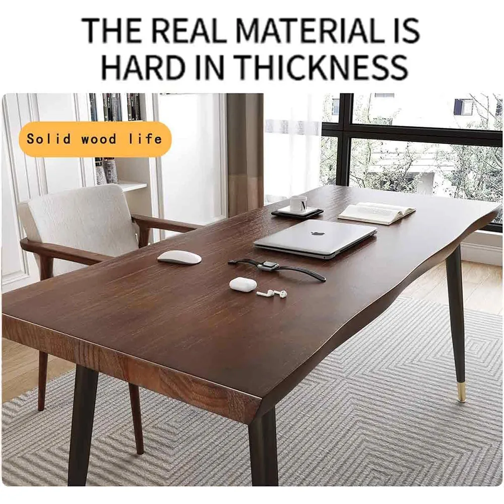 55\" Modern Simple Style Standing Desk for Home Office Bedroom Solid Wood Planks with Black Metal Legs Study Computer Desk details