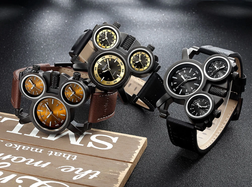 Oulm 1167 Top 10 Brands Guangzhou Men Quartz Watch Low Price Genuine Leather Strap Chronograph Character Sports Wristwatch