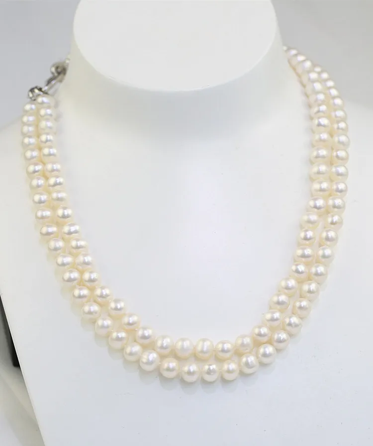 7mm Aa- Off Round White Classic Bridal Freshwater Real Natural 925 ...