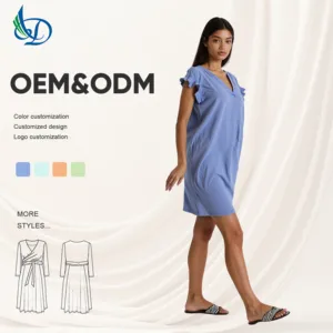 Summer New Trendy Wholesale Women's Eco-Friendly Washable Bohemian V-Neck Knee-Length Linen/Cotton Dress