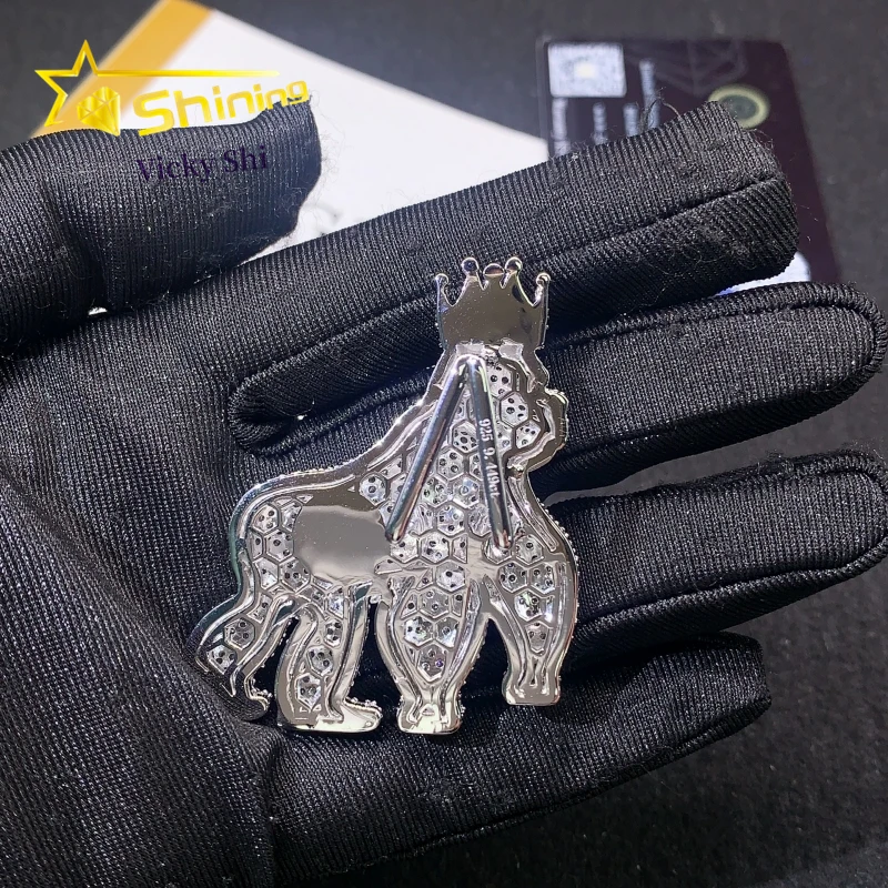 Fine Jewelry Custom Hip Hop Charm Pendant 925 Sterling Silver Iced Out VVS Moissanite Gorilla Pendant