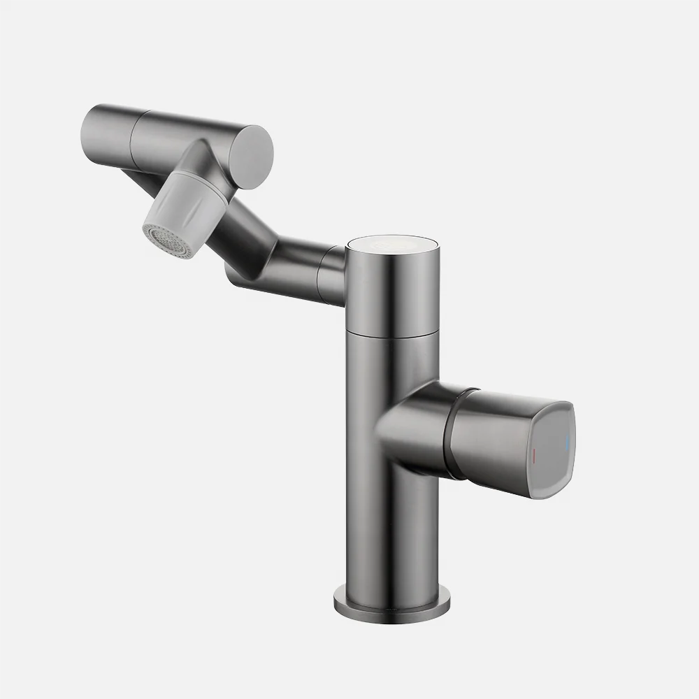 Latest Design Washroom Sink Tap Mixer Dark Grey Finish Zinc Alloy Handle Brass Faucet Adjustable Spinning Water Outlet Faucet