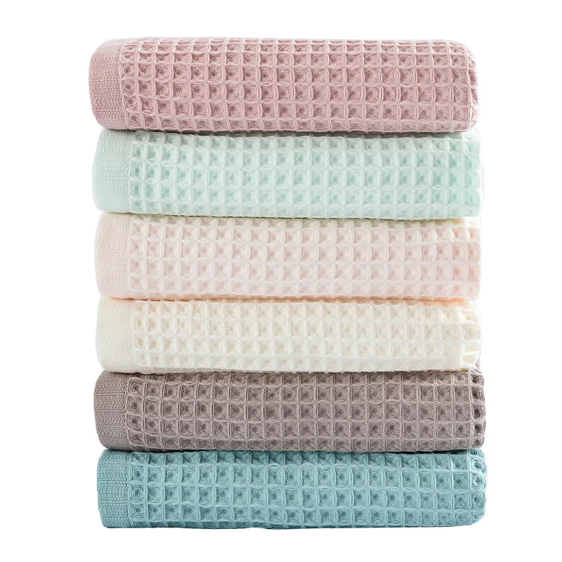 Lightweight Quick-dry 100% Cotton Waffle Weave 70x140cm Solid Color Bath Towels 30x30cm Face Towels Sets for Adults Custom LOGO