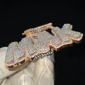 Luxury Hip Hop Custom VVS Moissanite Pendant on 925 Sterling Silver Rhodium Plated Gun Bail Bustdown Unisex Necklace