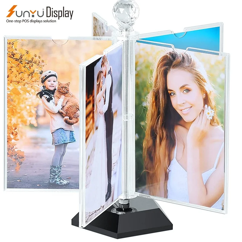 New Creative 360 Degrees Can Rotate Acrylic Bezel-free Picture Frame Display Stand Printed Photos, Menu Plexiglass Display Stand