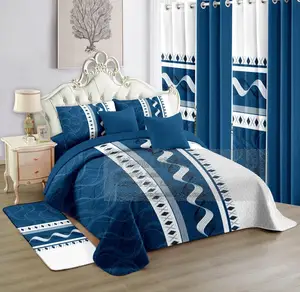 Wholesale King Size 12 Pcs Floral Pattern Quilt Bedspread Set 12 Pcs Matching Curtains Polyester-Quilt Sets for All Seasons