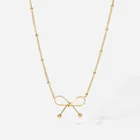 Ins Popular 18K Gold Plated Bow Pendant Necklace Stainless Steel Small Round Beads Thin Chain Necklace For Girl Gift
