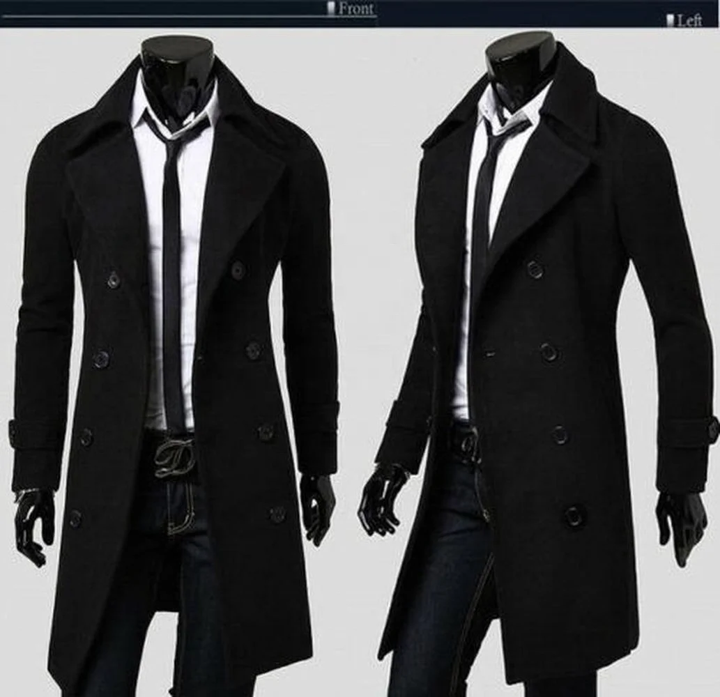 Mens Trench Coat Autumn Casual Winter Warm Double Breasted Long Jacket ...