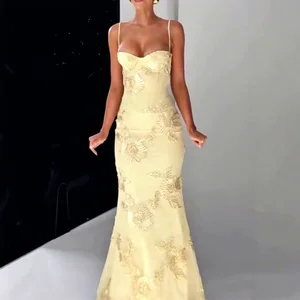 High Quality 2025 Summer Fashion New Arrival Best-selling Yellow Casual Dress Slim Elegant Long Dress