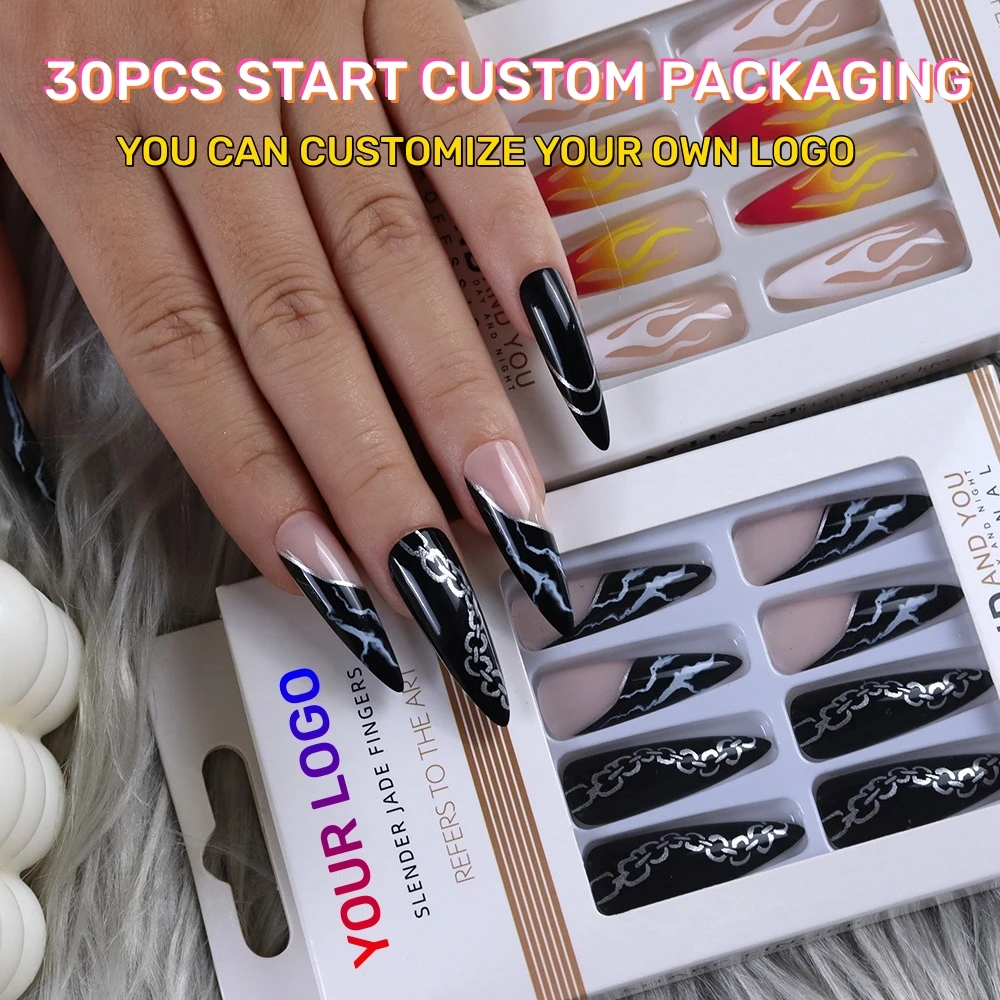 Wholesale Press On Nails Customized Logo Ballerina Coffin Square French Tip Nails Manicure