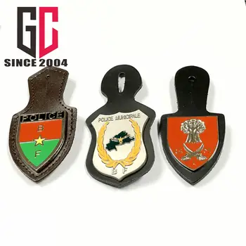 12 Factory Custom Security  Metal Badge  with  PU Leather Backing