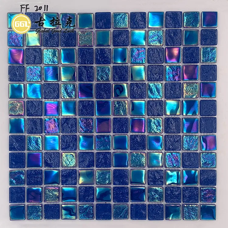 Rainbow Customize Square Blue brick Tile Pool Iridescent Tile Swimming Pool Glass Mosaic