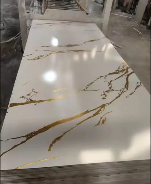 Golden Waterproof wall panel marble effect pvc sheet construction grade pvc  marble sheet