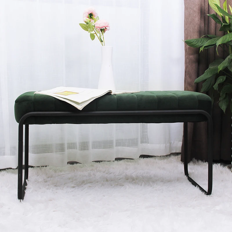 Custom Foldable Green Velvet Ottoman Sofa Gold Legs Bedroom Fabric Bench with Storage Bed End Pouf Shoes Changing Stool