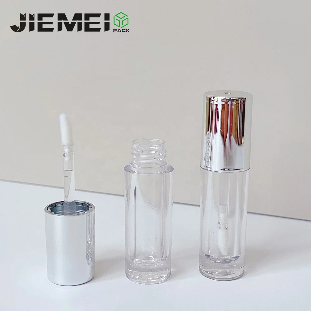 JIE MEI Stock New Mini 3ML Metallic Gold Silver Rose Pink Lid Lip Gloss Bottle Wholesale Lip Tint Lipgloss Wand Tube Container