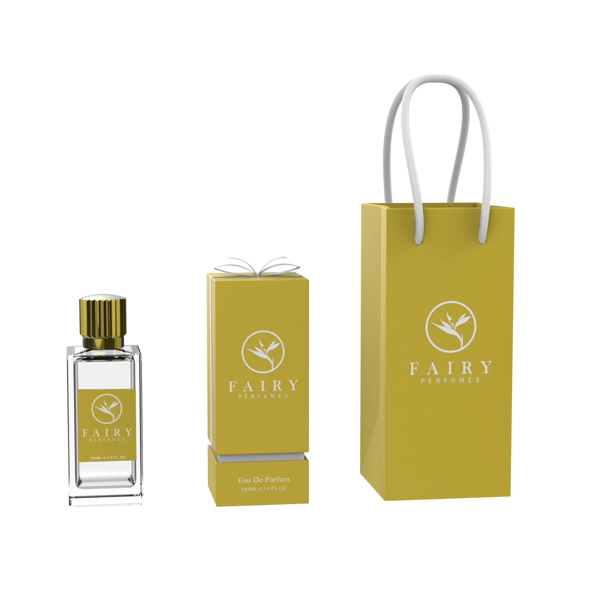 Empty square Rectangle Glass Bottle 30ml 50ml 100ml Perfume Bottle with Gold Silver Cap with Paper Box Paper Bag Set