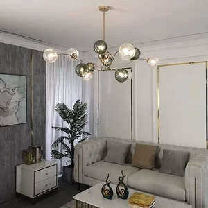 Nordic Luxury Chandelier Bedroom Light New Modern French Living Room Magic Bean Glass Molecular Lamp Green