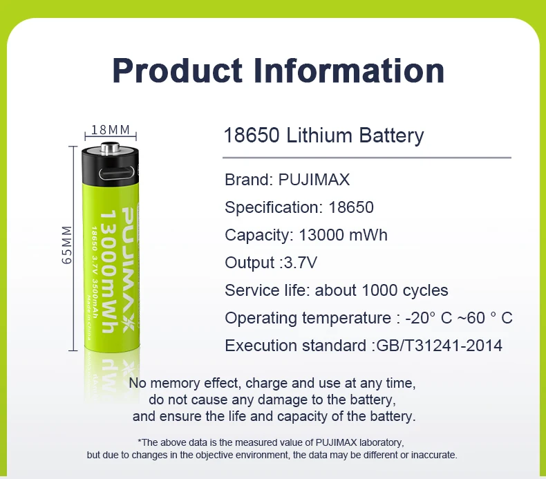 Pujimax 1pcs Usb C 18650 Li Ion Rechargeable Battery 3.7v 18650 Lithium