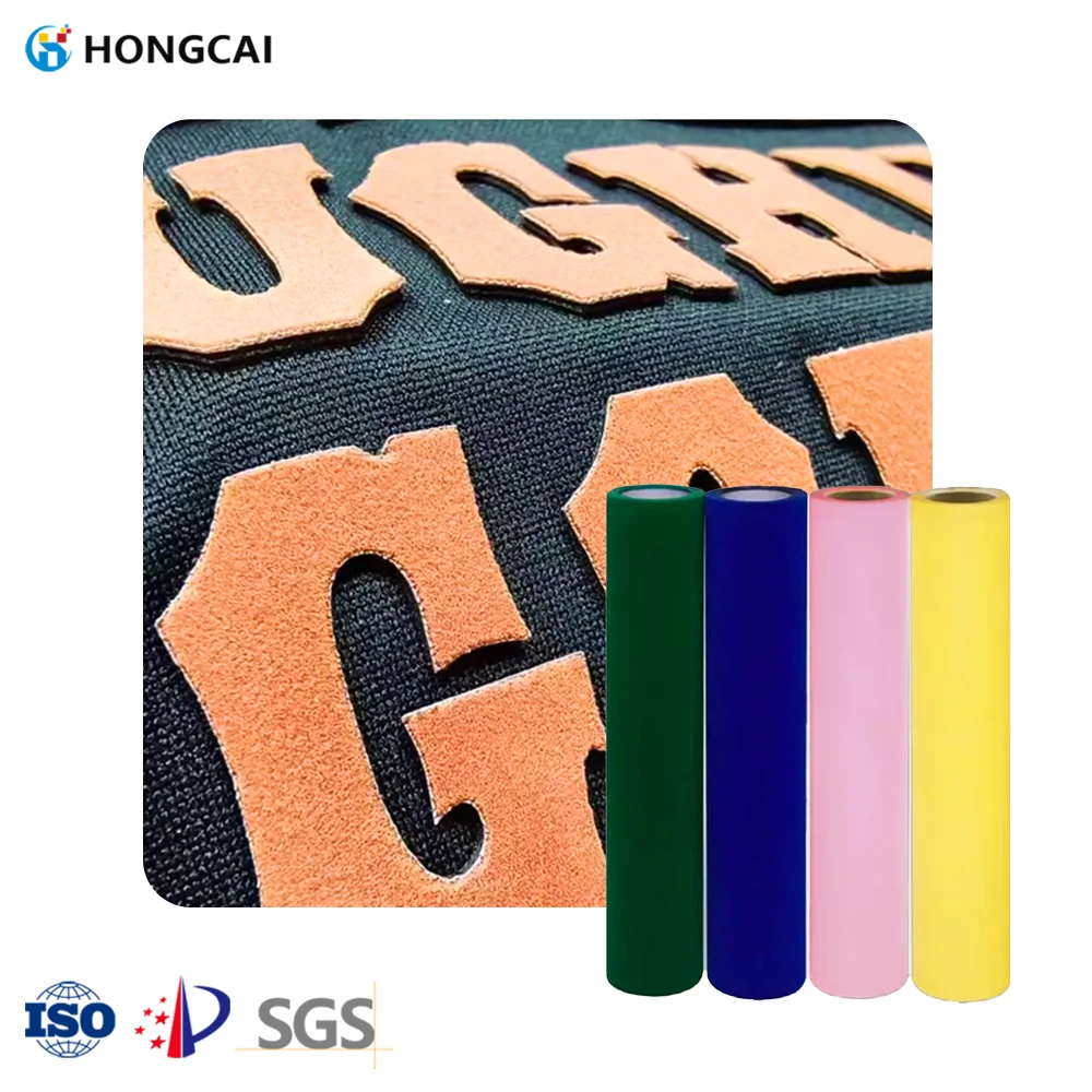 Hongcai Soft Velvet Thick Plate Flock Heat Transfer Vinyl Roll Textile T-shirts Clothing Wholesale Htv Vinyl Supplier