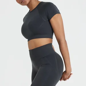 New Arrival Nylon Spandex Tshirts Short Sleeve T-shirts Sports Fitness Workout Gym Custom logo Women Yoga Cropped Tops