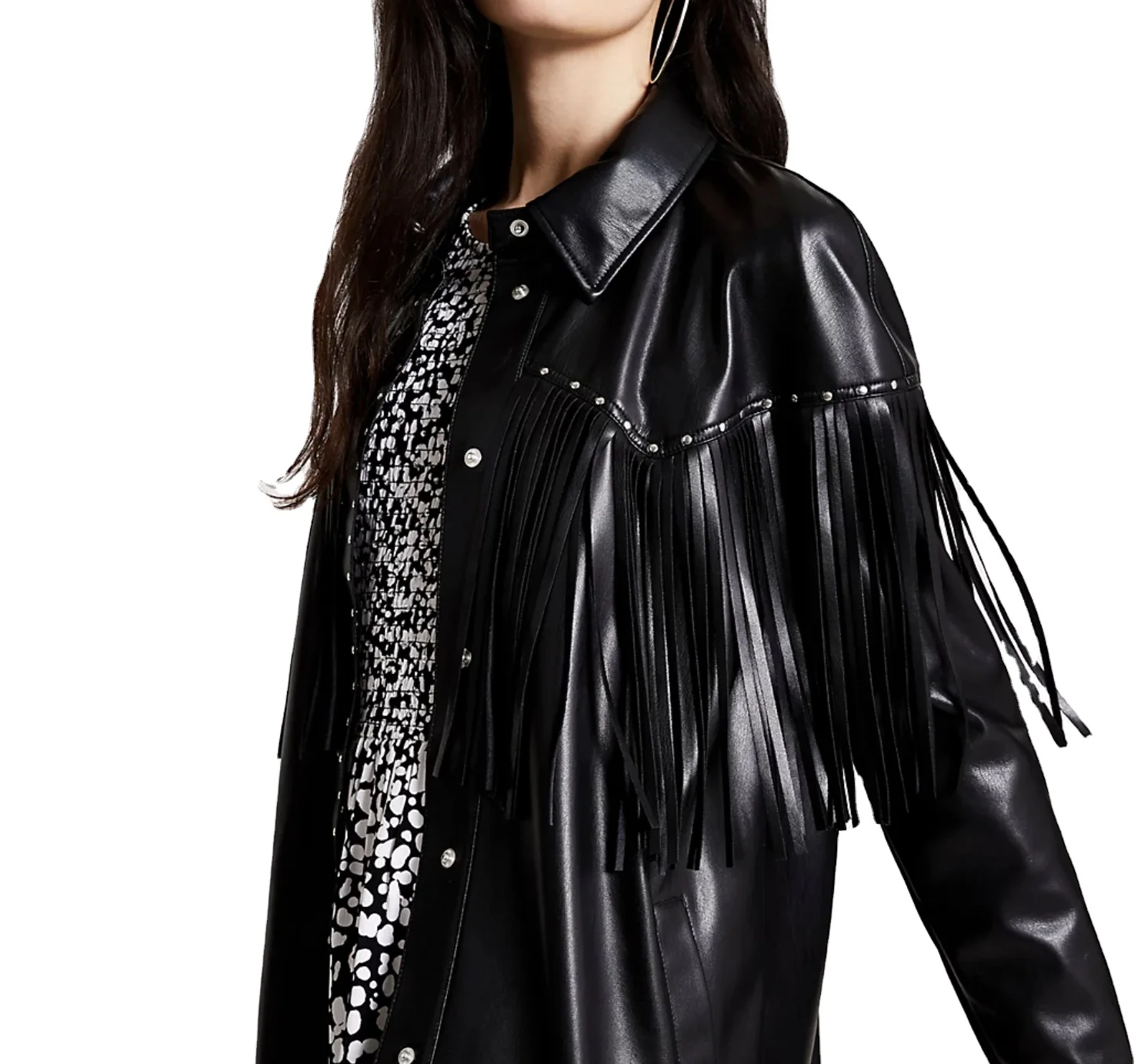Womens Fringe Leather Shirt Tassel Trim 